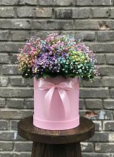 Цветочная композиция из Гипсофила и Розы в шляпной коробке в Вельске