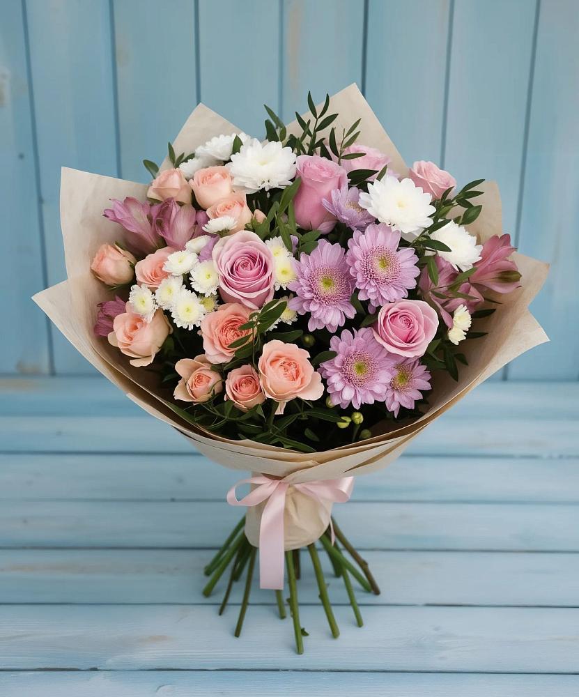 Букет цветов из: Хризантемы, Розы и Альстромерии в Вельске