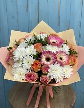Букет цветов из:  Розы, Герберы и Хризантемы в Вельске