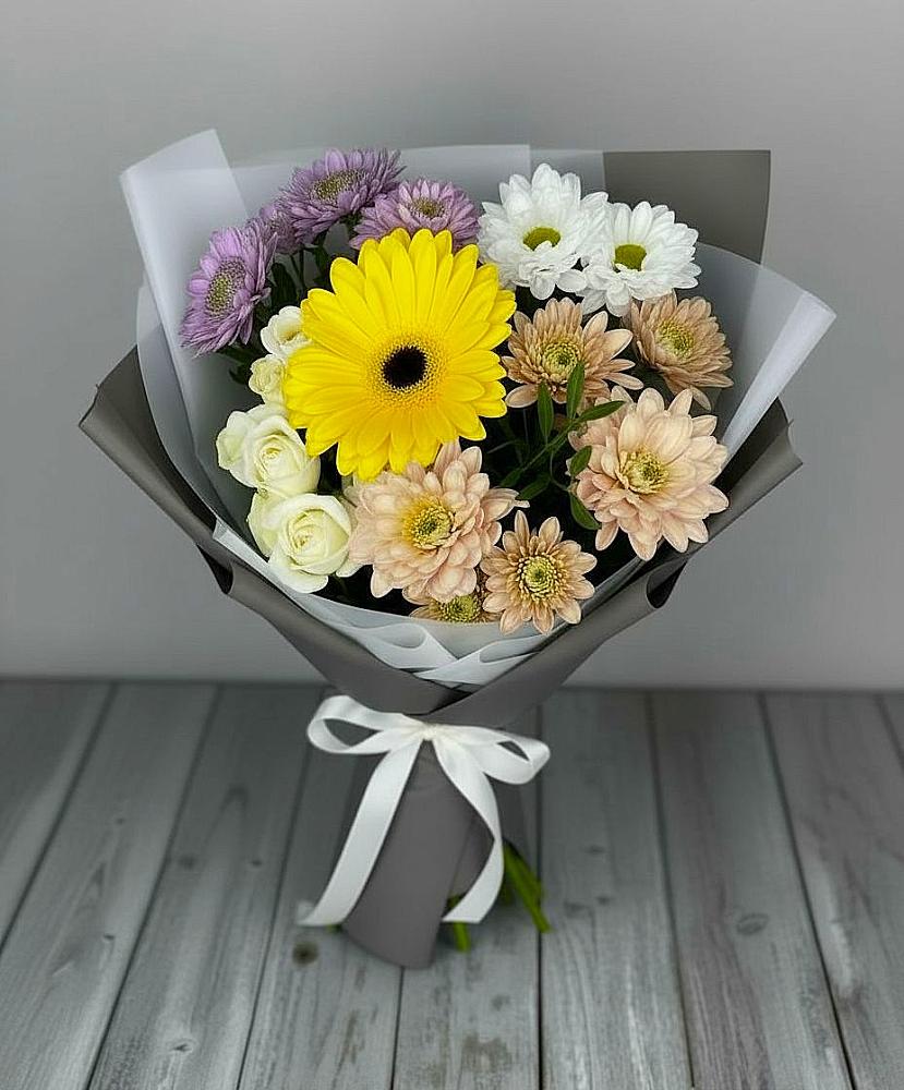 Букет цветов из: Розы, Герберы и Хризантемы в Вельске