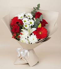 Букет цветов из:  Розы, Хризантемы, Герберы и Лилии в Вельске