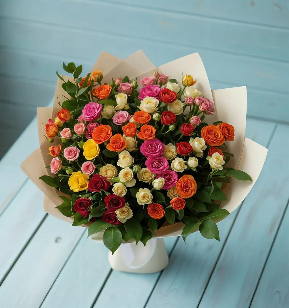 Букет Микс из разноцветных кустовых роз в Вельске