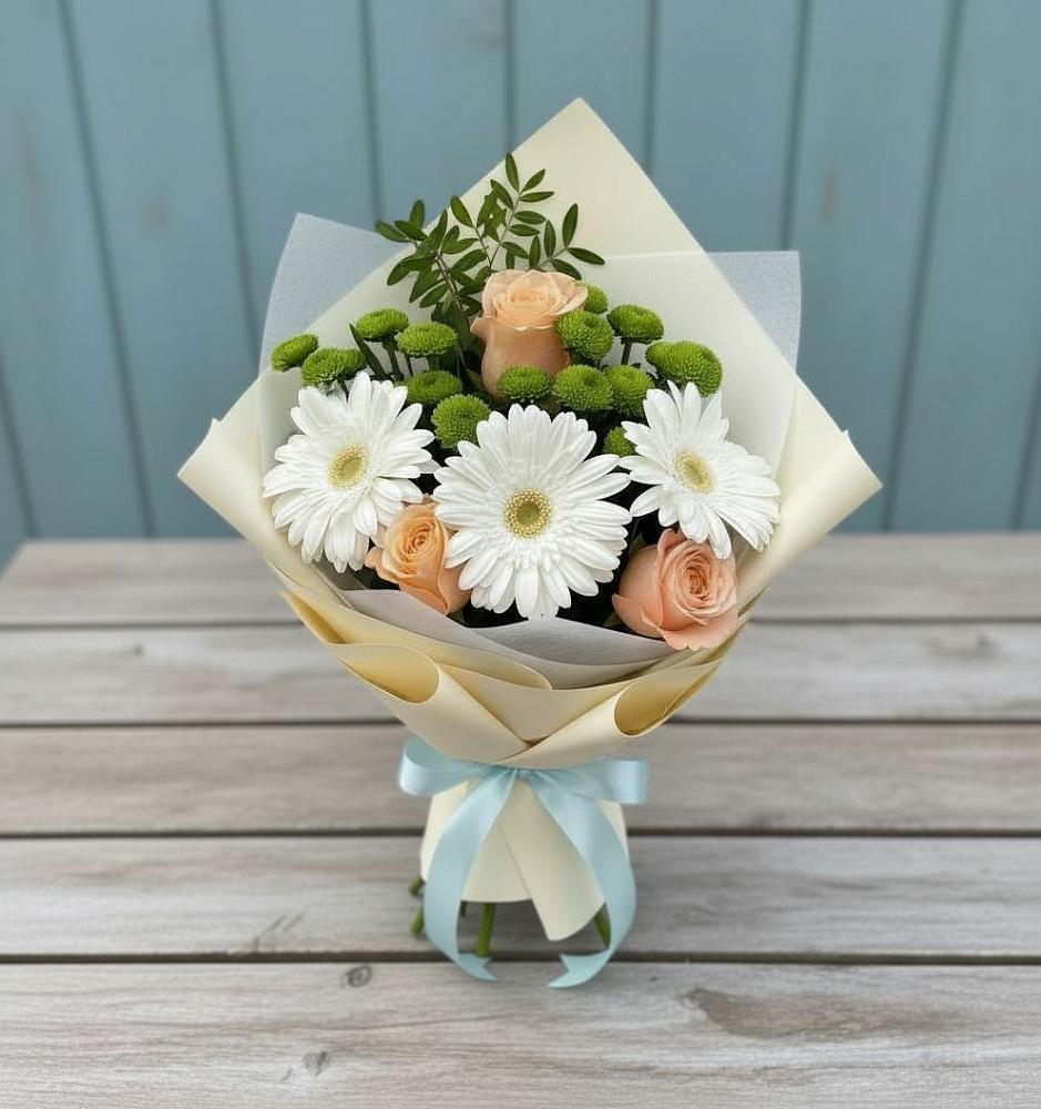Букет цветов из: Герберы, Розы и Хризантемы в Вельске