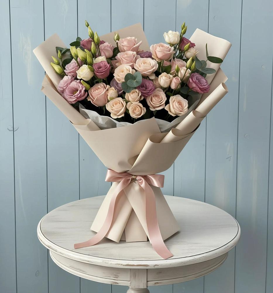 Букет цветов из: Розы и Лизиантусы в Вельске