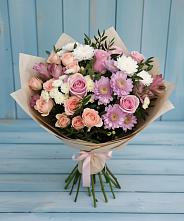 Букет цветов из:  Хризантемы, Розы и Альстромерии в Вельске