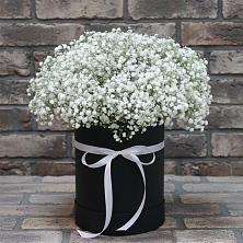 Цветочная композиция из Гипсофила в шляпной коробке в Вельске